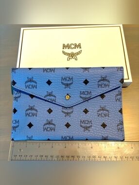 MCM Blue Logo Envelope Clutch